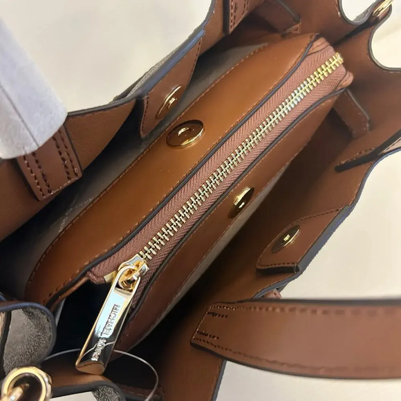 Michael Kors Emilia Small Satchel Crossbody Bag Brown MK Signature - Picture 9 of 11